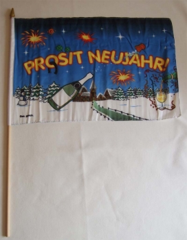 Stockflagge Neujahr, Prosit Neujahr Stockflagge 30x45 cm