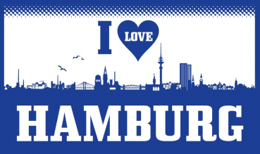 Flagge Fahne I Love Hamburg Skyline Silhouette