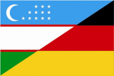 Tischflagge Usbekistan-Deutschland Freundschaftsflagge 10x15cm mit Ständer Tischfahne Miniflagge