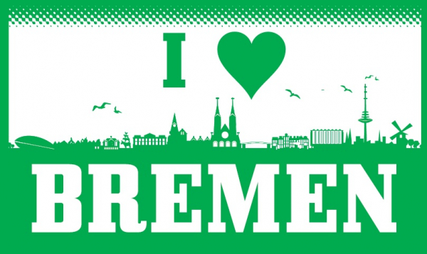 Flagge Fahne I Love Bremen Skyline Silhouette