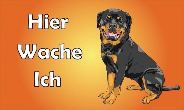 Hier Wache Ich, Rottweiler Flagge 60x90 cm Premium Querformat