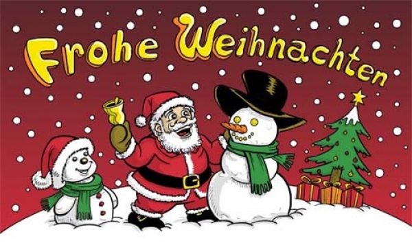 Flagge Fahne Weihnachten - Frohe Weihnachten rot mit Schneemann  Flagge 90x150 cm