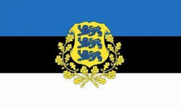 Tischflagge Estland Wappen 10x15cm mit Ständer Tischfahne Miniflagge