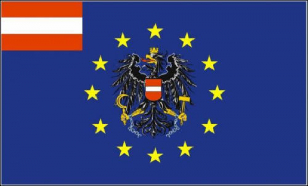 Tischflagge Europa mit Österreich Adler 10x15cm mit Ständer Tischfahne Miniflagge