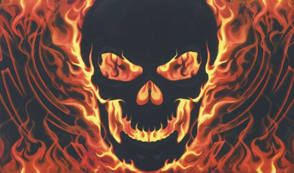 Flagge Fahne Totenkopf mit Feuer Skull Fire