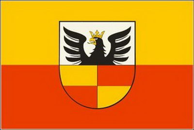 Schlüsselanhänger Flagge Fahne Hildesheim mit Prachtwappen Alu 40 x 57 mm 