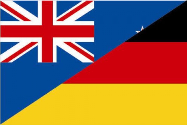 Tischflagge Neuseeland-Deutschland Freundschaftsflagge 10x15cm mit Ständer Tischfahne Miniflagge