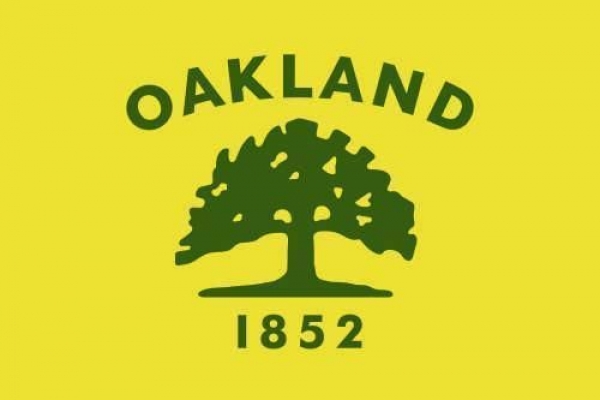 Tischflagge Oakland Kalifornien 10x15cm mit Ständer Tischfahne Miniflagge